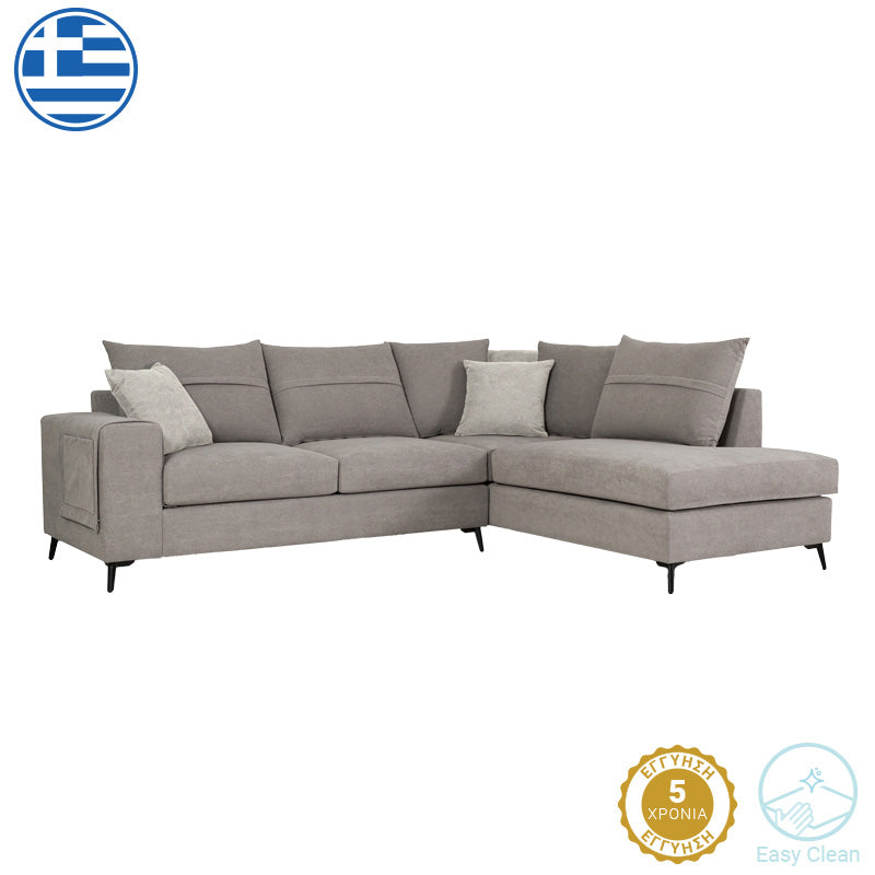 Left corner sofa Montana pakoworld grey fabric-light grey cushions 275x215x93cm