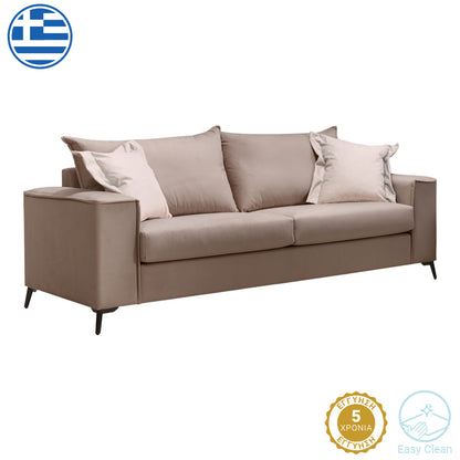 Verona pakoworld 3-seater sofa mocha fabric with cream cushions 225x93x100cm