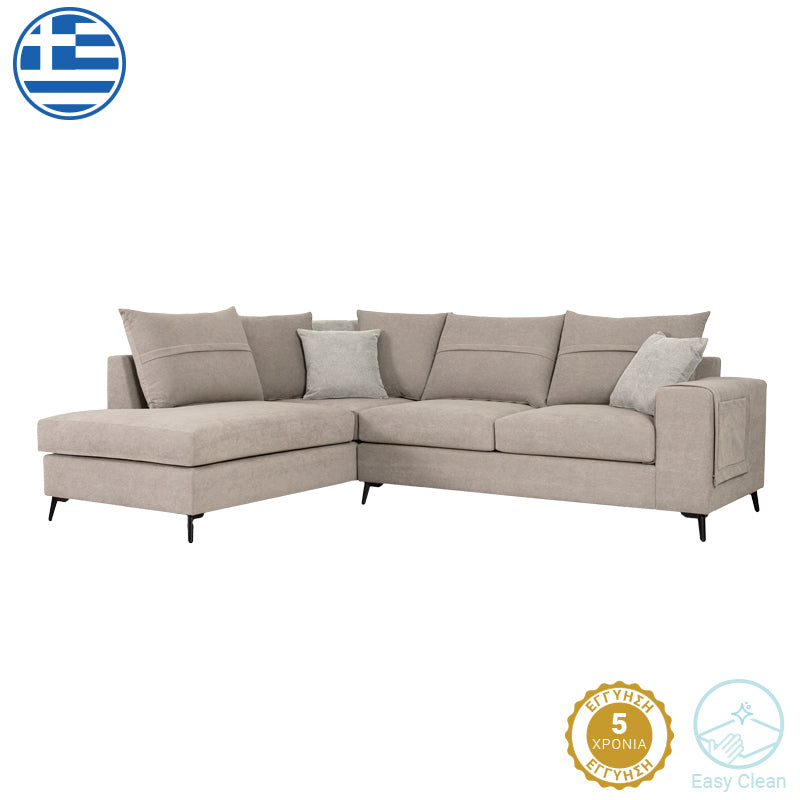 Right corner sofa Montana pakoworld grey-beige fabric-light grey cushions 275x215x93cm