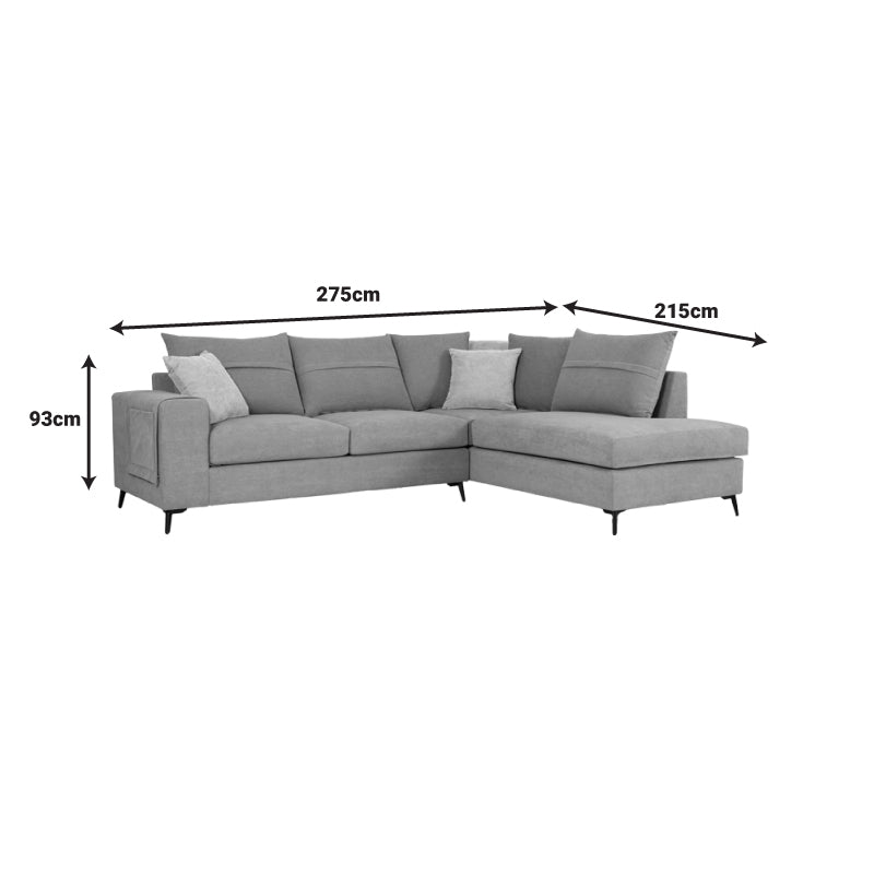 Right corner sofa Montana pakoworld light grey fabric-grey cushions 275x215x93cm