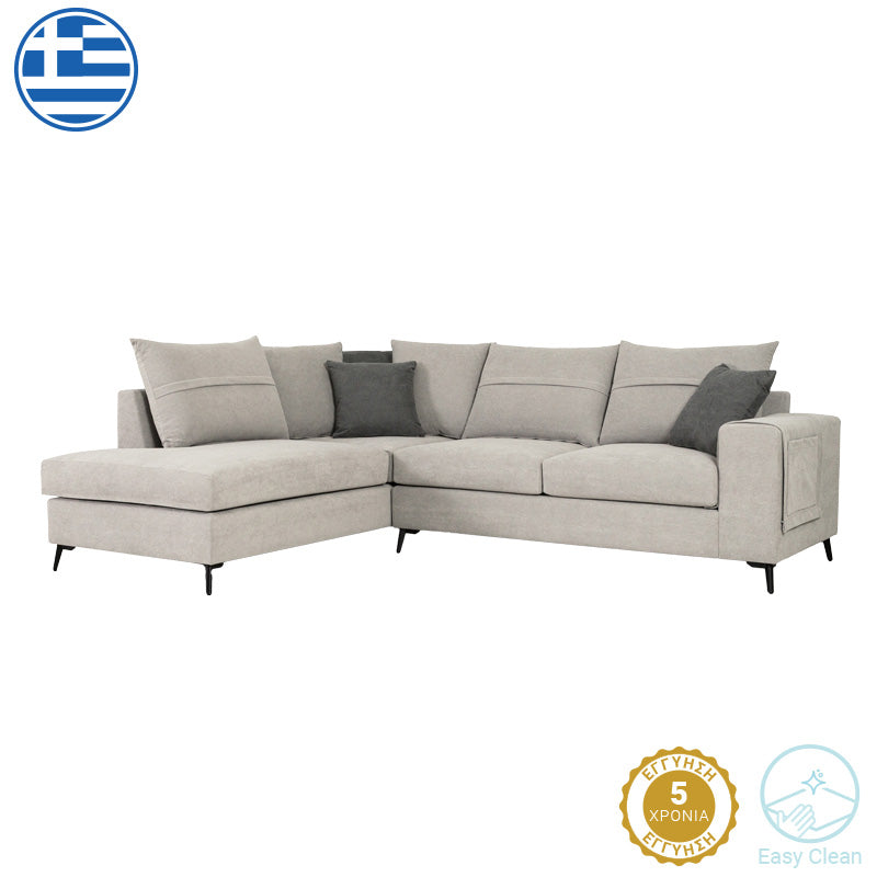 Right corner sofa Montana pakoworld light grey fabric-grey cushions 275x215x93cm