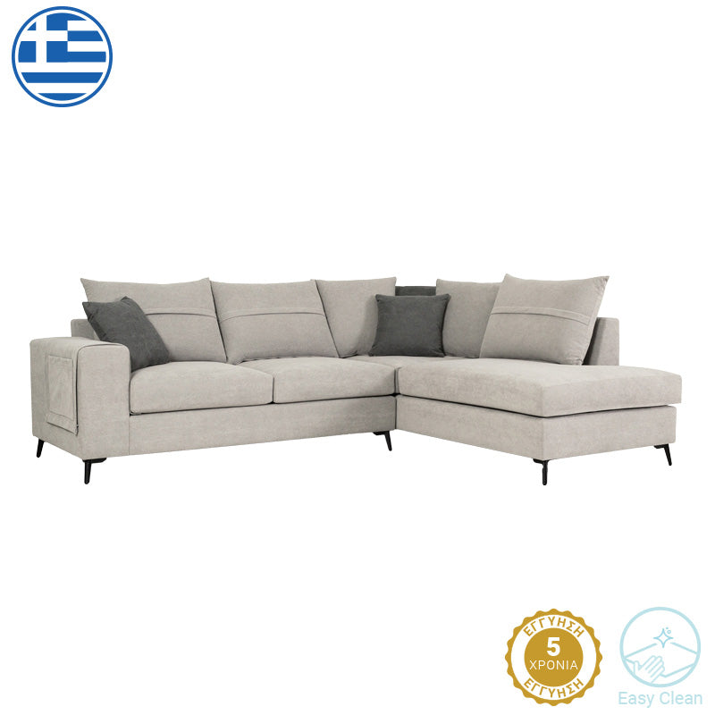 Left corner sofa Montana pakoworld light grey fabric-grey cushions 275x215x93cm