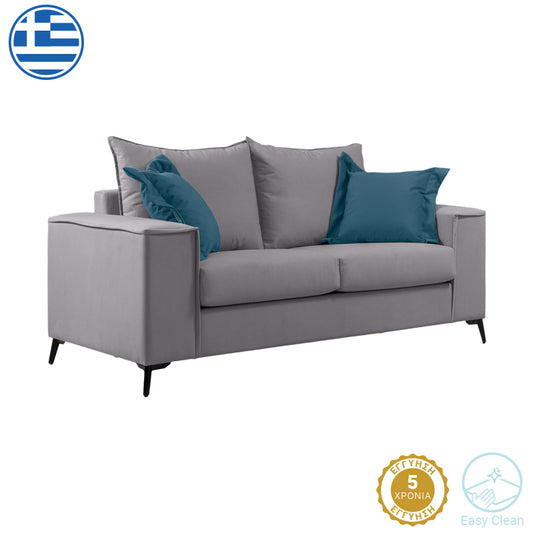 Verona pakoworld 2-seater sofa light grey fabric with blue cushions 173x93x100cm