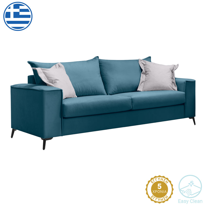 Verona pakoworld 3-seater sofa blue fabric with light grey cushions 225x93x100cm