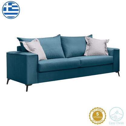 Verona pakoworld 3-seater sofa blue fabric with light grey cushions 225x93x100cm