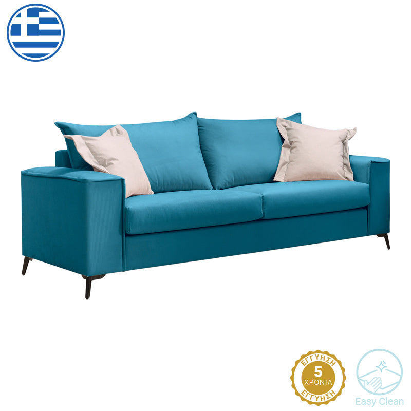 Verona pakoworld 3-seater sofa petrol fabric with beige cushions 225x93x100cm