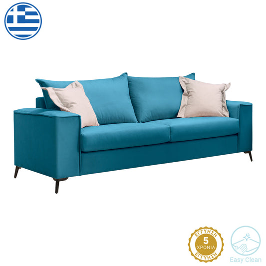 Verona pakoworld 3-seater sofa petrol fabric with beige cushions 225x93x100cm