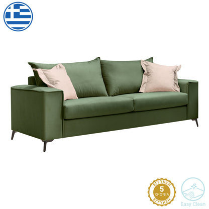 Verona pakoworld 3-seater sofa dark green fabric with cream cushions 225x93x100cm