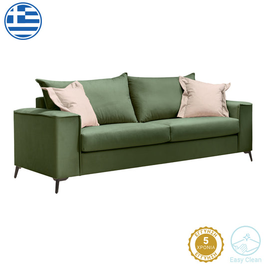 Verona pakoworld 3-seater sofa dark green fabric with cream cushions 225x93x100cm