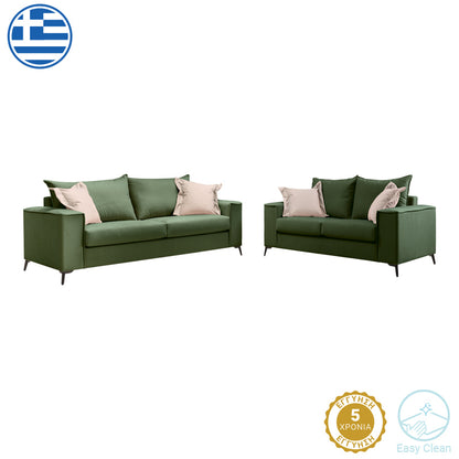 Verona pakoworld 2 pieces sofa set dark green fabric with cream colored cushions