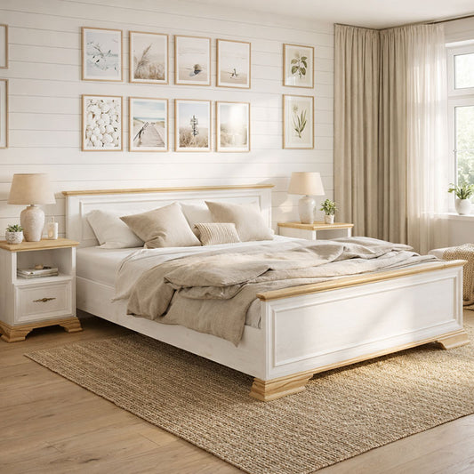 Double Bed Jaden color golden oak-white antique 160x200cm