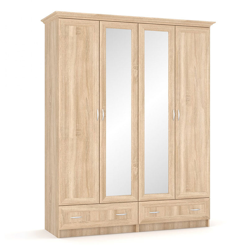 Wardrobe Rebecca pakoworld 4 doors mirror sonoma 160x52x210cm