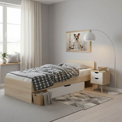 Letto single bed with drawer in oak - white shade 90x200cm