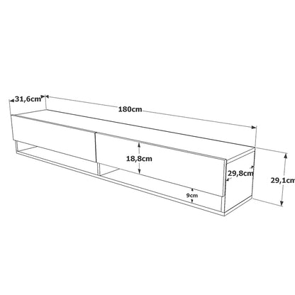 Handra pakoworld wall TV unit in color white-oak 180x31,5x29,5cm