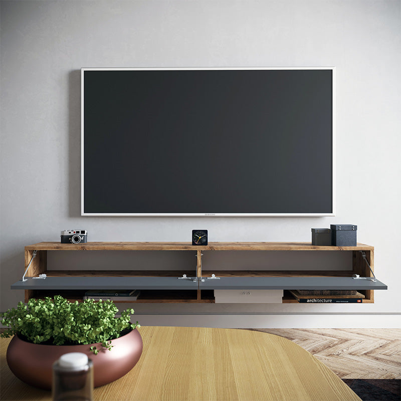 Handra pakoworld wall TV unit with shelf color anthracite-oak 180x31,5x29,5cm