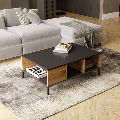 Coffee table Kermit pakoworld anthracite-walnut color 90x60x33cm