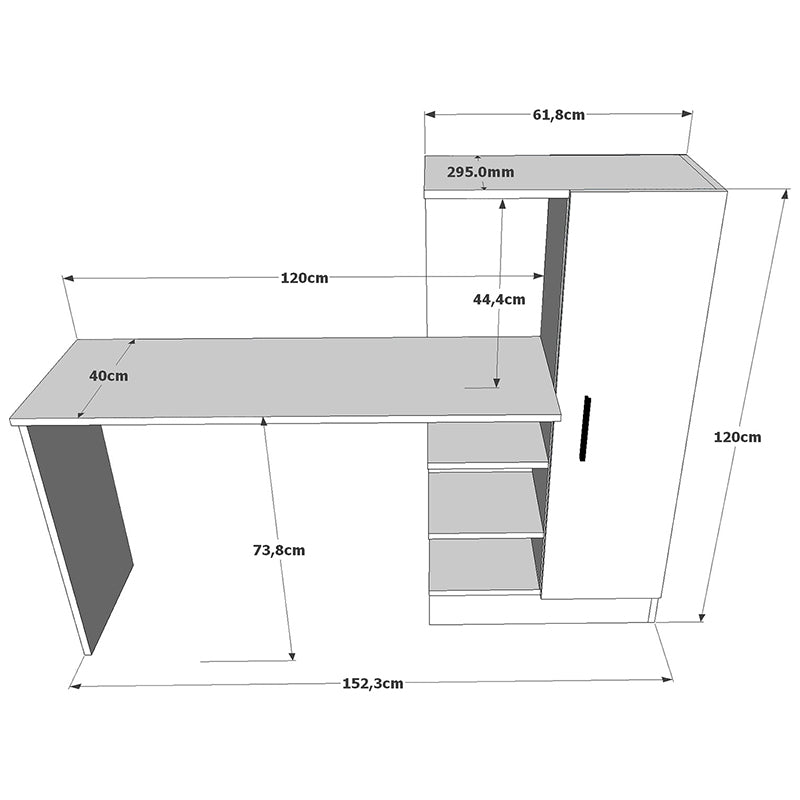 Kary pakoworld desk with shelf color black-oak 152,5x40x120cm