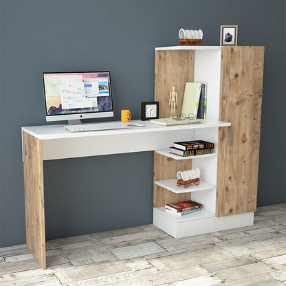 Kary pakoworld desk with shelf unit color white-oak 152,5x40x120cm