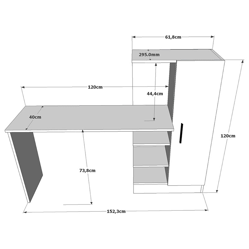 Kary pakoworld desk with shelf unit color white-oak 152,5x40x120cm