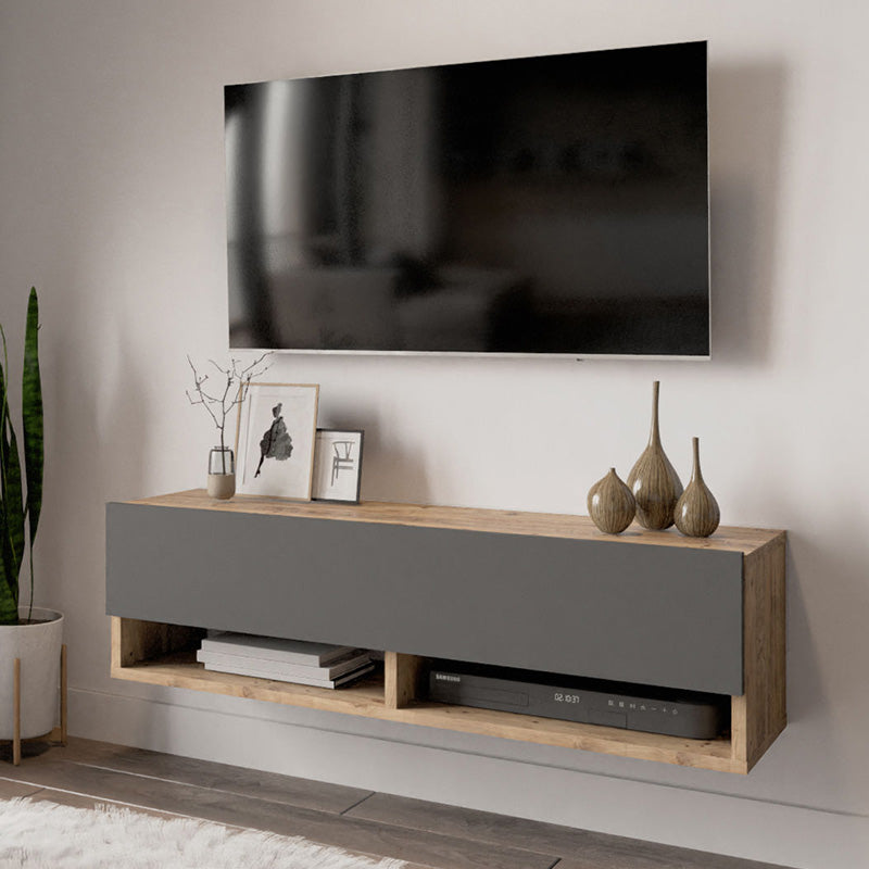 Roscoe wall TV unit with shelf color anthracite-oak 100x31,5x29cm
