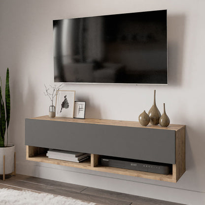 Roscoe wall TV unit with shelf color anthracite-oak 100x31,5x29cm