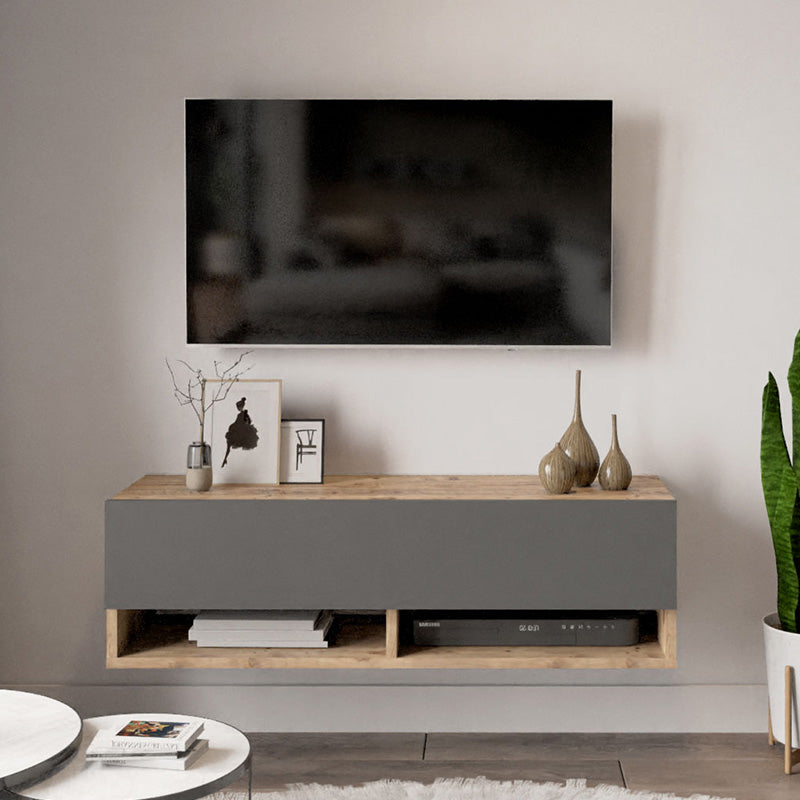 Roscoe wall TV unit with shelf color anthracite-oak 100x31,5x29cm