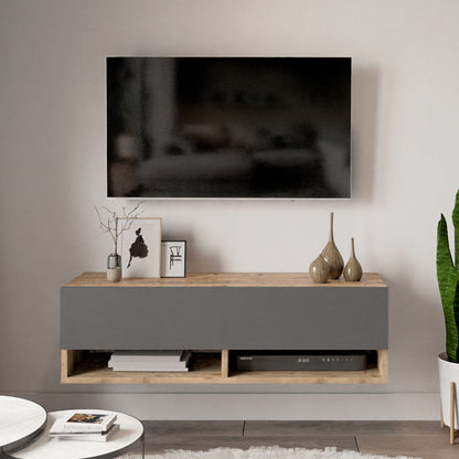 Roscoe wall TV unit with shelf color anthracite-oak 100x31,5x29cm