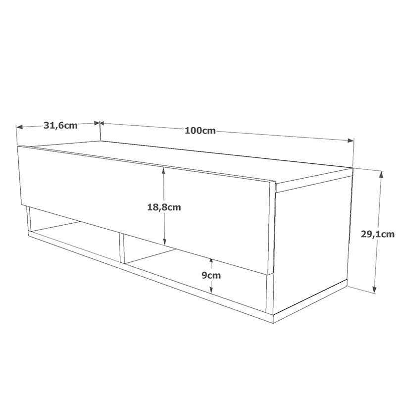 Roscoe wall TV unit with shelf color anthracite-oak 100x31,5x29cm