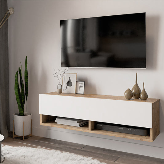 Roscoe white-oak wall-mounted TV unit 100x31.5x29.5cm
