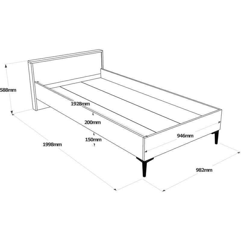 Single bed Augusta pakoworld oak-anthracite bed 90x190cm