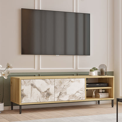 TV cabinet Nella pakoworld natural-white marble 140x40x43cm