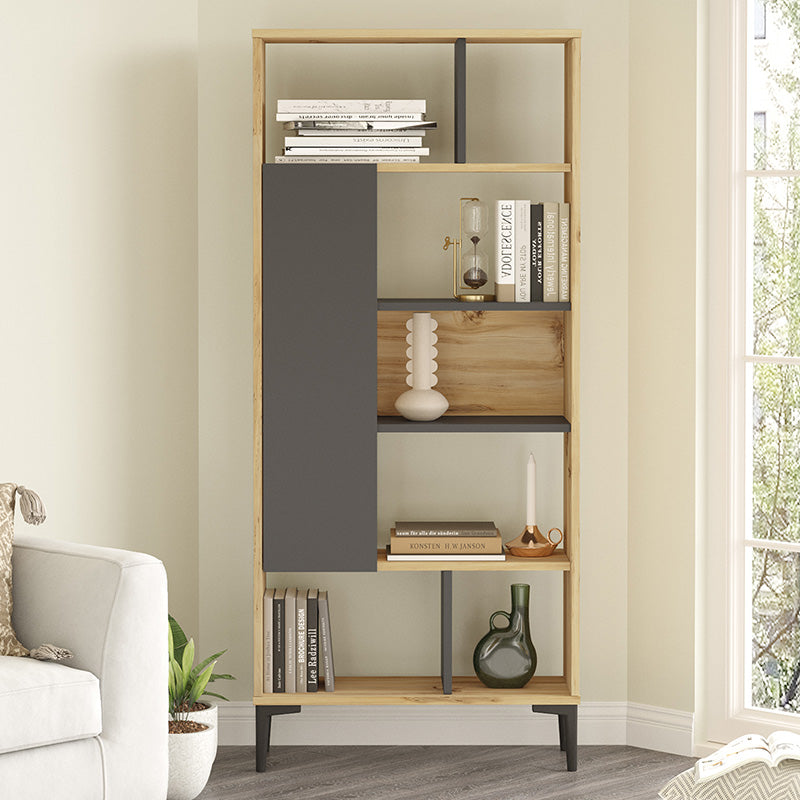 Neville pakoworld bookcase color natural-anthracite 72x25x163.3cm