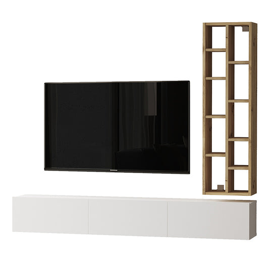 Esmeralda pakoworld wall TV unit white-natural color 74.5x27x145cm