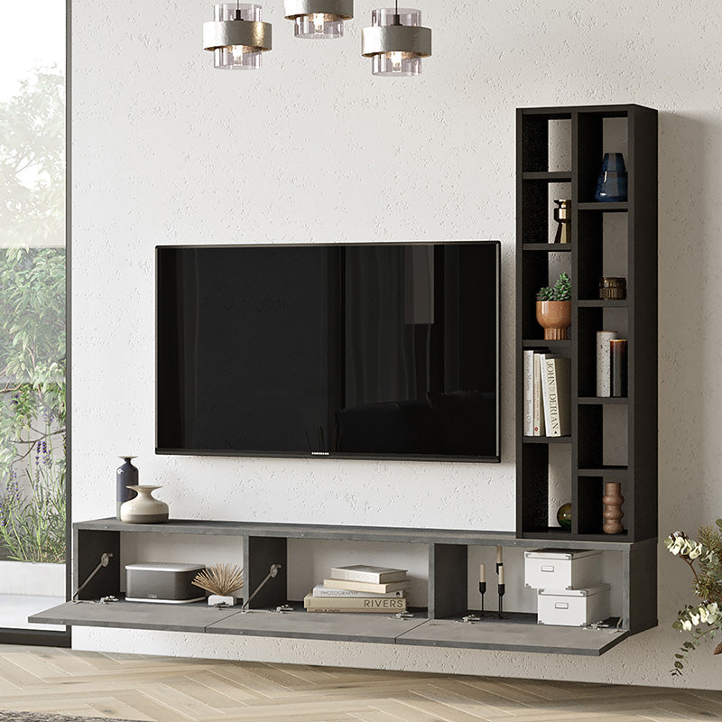 Esmeralda pakoworld wall TV unit cement-black color 74.5x27x145cm