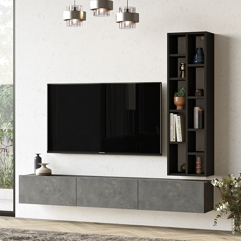Esmeralda pakoworld wall TV unit cement-black color 74.5x27x145cm