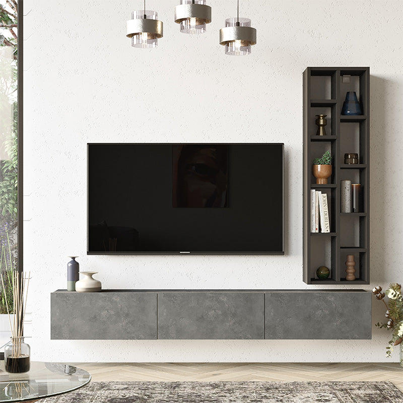 Esmeralda pakoworld wall TV unit cement-black color 74.5x27x145cm