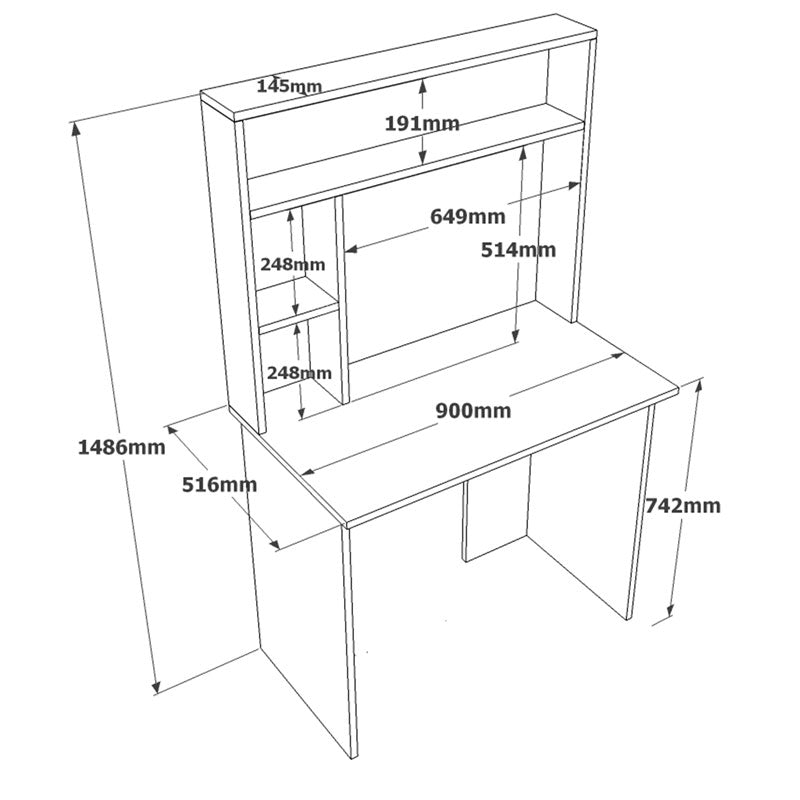 Study desk-bookcase Leordo pakoworld melamine dark grey-sonoma 90x51.5x148.5cm