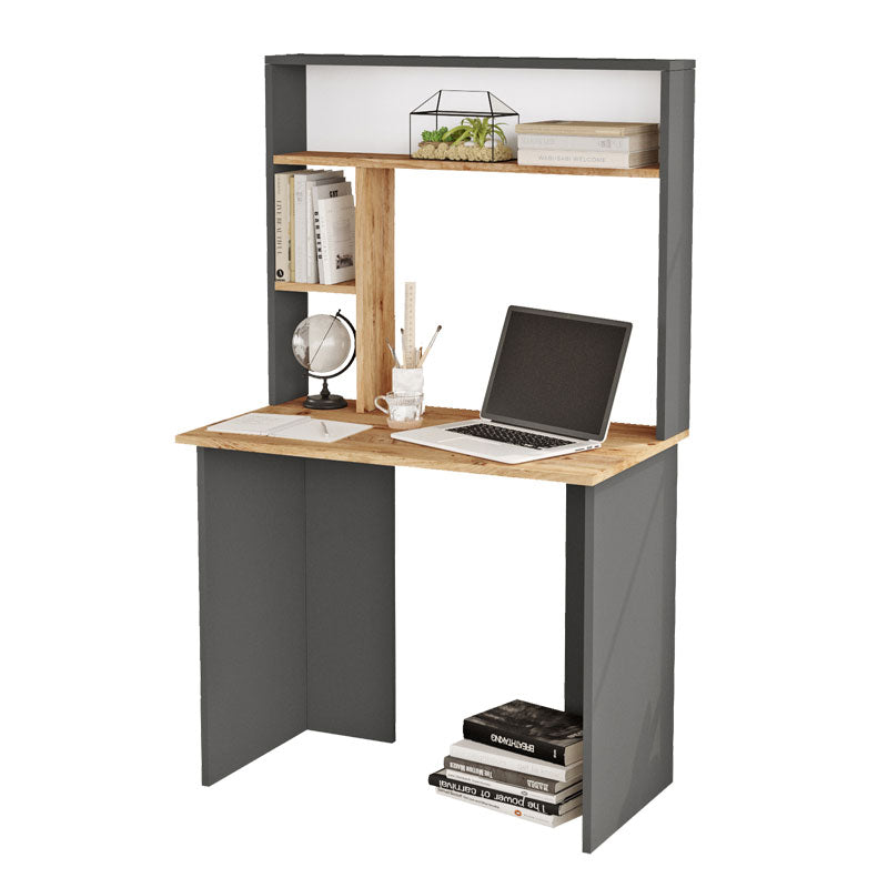 Study desk-bookcase Leordo pakoworld melamine dark grey-sonoma 90x51.5x148.5cm