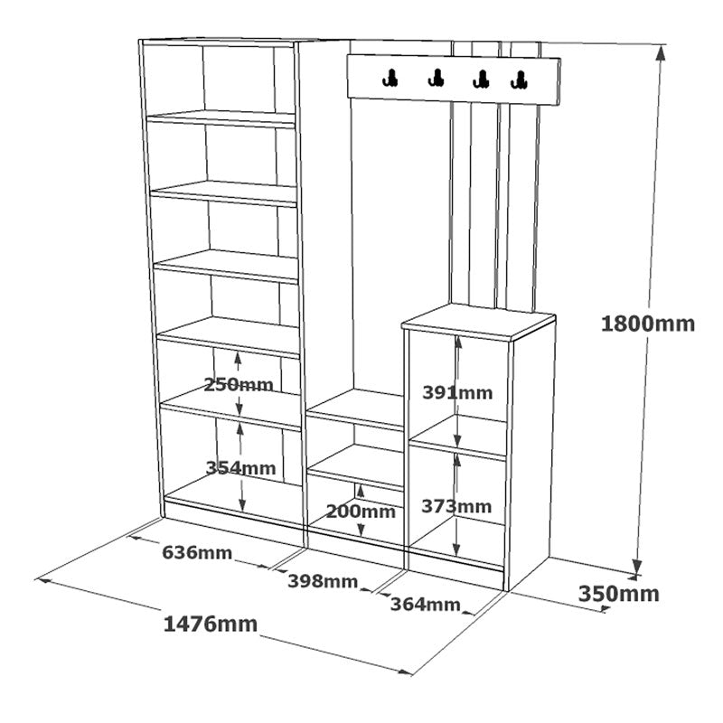 Entrance unit Doorse pakoworld melamine white-sonoma 147.5x35x180cm