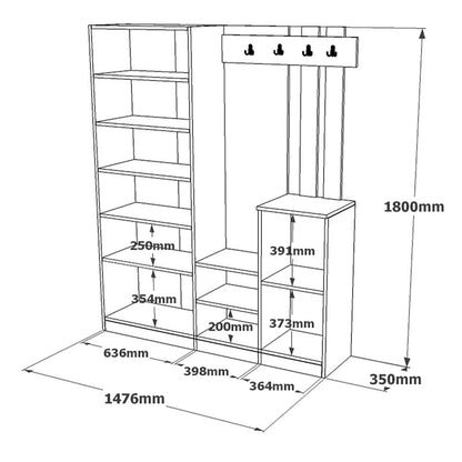 Entrance unit Doorse pakoworld melamine white-sonoma 147.5x35x180cm