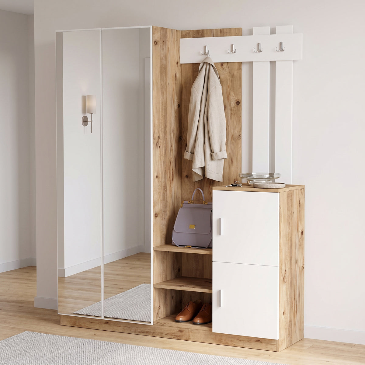 Entrance unit Doorse pakoworld melamine white-oak 147.5x35x180cm