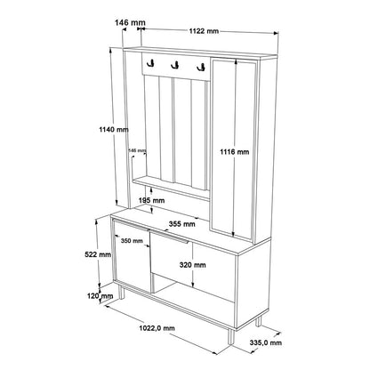 Entrance unit Zerbie pakoworld melamine white-black 112x35.5x178cm