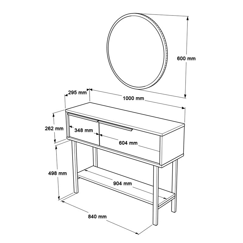 Dressing table with mirror Wardio pakoworld melamine white-black 100x29.5x76cm