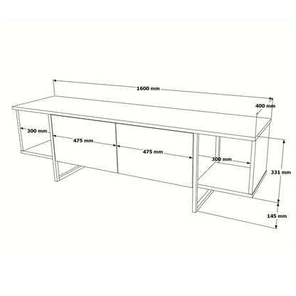 TV cabinet Oly pakoworld black metal and melamine in natural shade 160x14.5x33.1cm