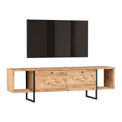 TV cabinet Oly pakoworld black metal and melamine in natural shade 160x14.5x33.1cm