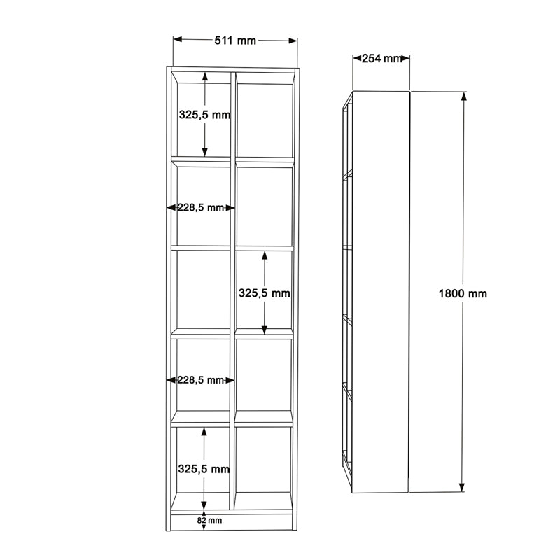 Oteca 10-seat bookcase pakoworld in oak 51.1x25.4x180cm