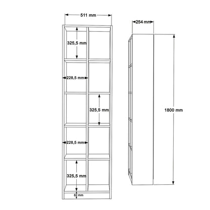 Oteca 10-seat bookcase pakoworld in oak 51.1x25.4x180cm