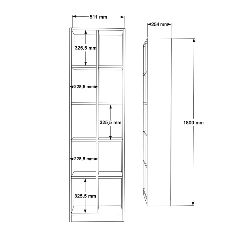 Oteca 10-seat bookcase pakoworld in white shade 51.1x25.4x180cm