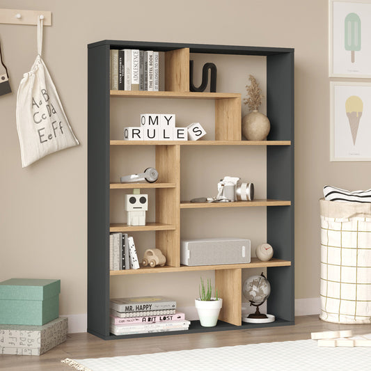 Bookcase Decora in natural-anthracite shade 90x22x123.6cm