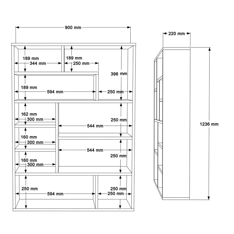 Bookcase Decora pakoworld in oak-whiteshade 90x22x123.6cm
